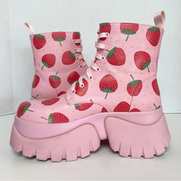 •KOI• Strawberry Spongecake Pink Vilun Platform Lace- Up Ankle Boots Size US 7 - Picture 7 of 16